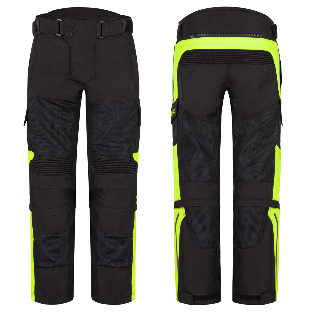 Dětské rostoucí letní moto kalhoty W-TEC Pinapoco černá-fluo S/M