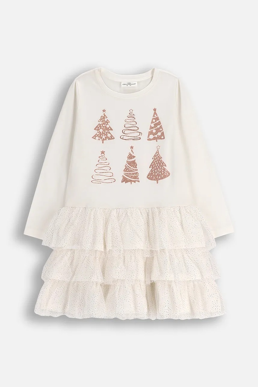 Dětské šaty s bavlnou Coccodrillo béžová barva, mini, MERRY XMAS