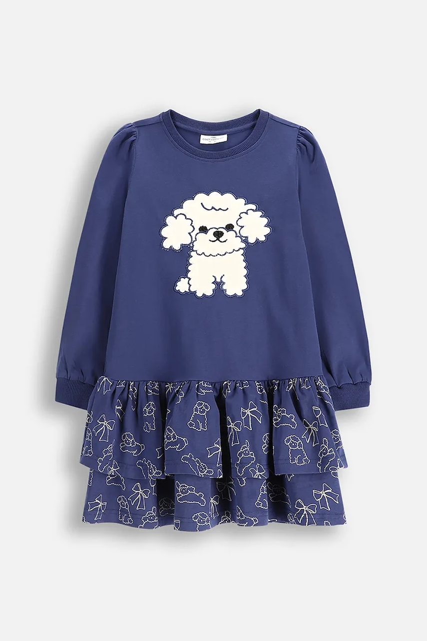 Dětské šaty s bavlnou Coccodrillo tmavomodrá barva, mini, FROSTING PUDDLE GIRL KIDS