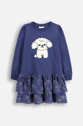 Dětské šaty s bavlnou Coccodrillo tmavomodrá barva, mini, FROSTING PUDDLE GIRL KIDS