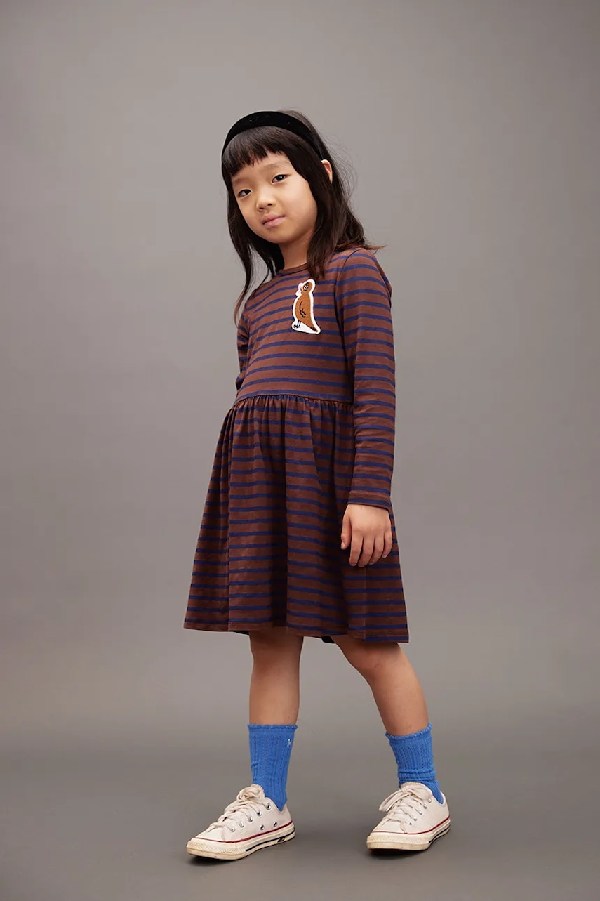 Dětské šaty s bavlnou Mini Rodini Stripe bird hnědá barva, mini, 25750122