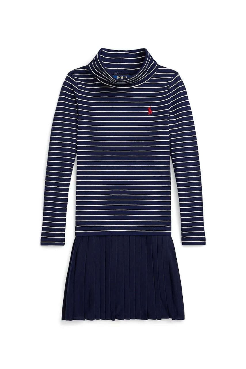 Dětské šaty s bavlnou Polo Ralph Lauren tmavomodrá barva, mini, 312980676001