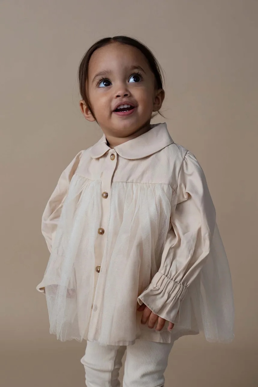 Dětské šaty s přídavkem lnu Donsje Venne Blouse béžová barva, mini, 4102400