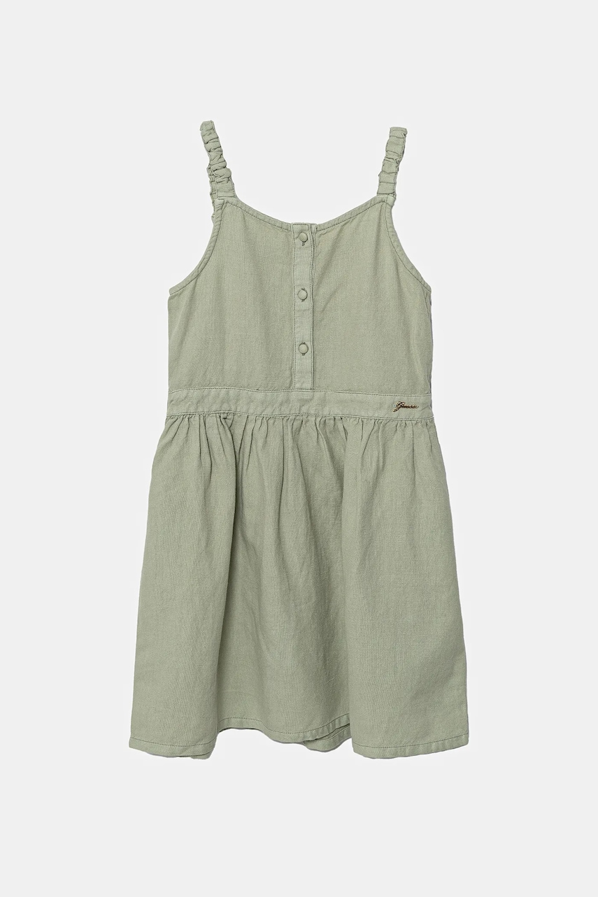 Dětské šaty s příměsí lnu Guess zelená barva, mini, J5GK27 WG5G0
