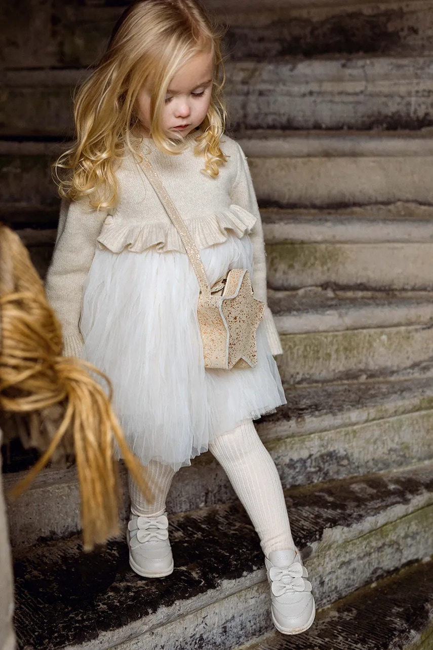 Dětské šaty s příměsí vlny Donsje Paulien Dress béžová barva, midi, 4103200