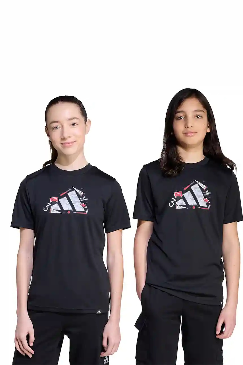 Dětské tričko adidas černá barva, s potiskem, JV5184