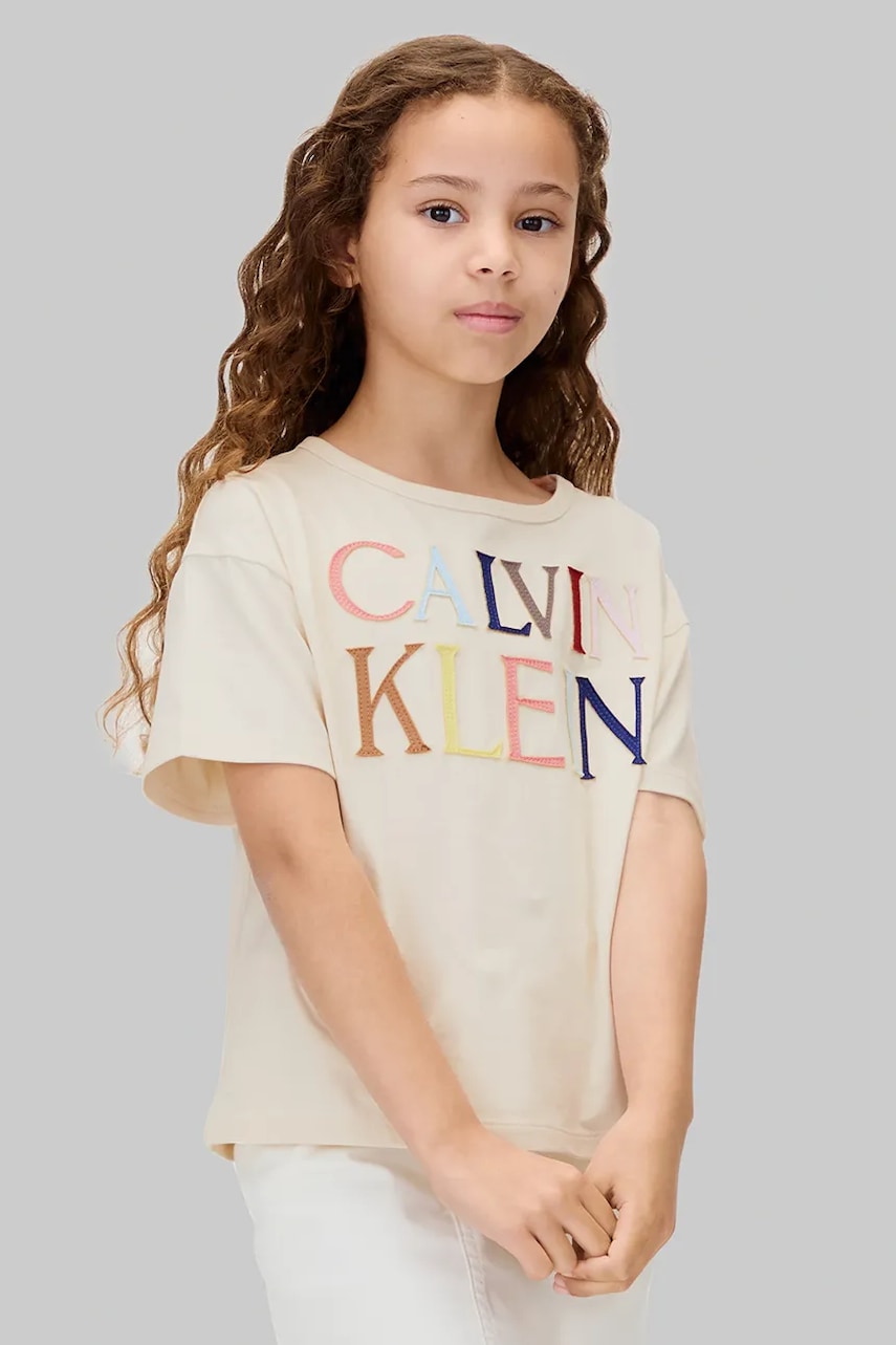 Dětské tričko Calvin Klein Jeans béžová barva, IG0IG03033