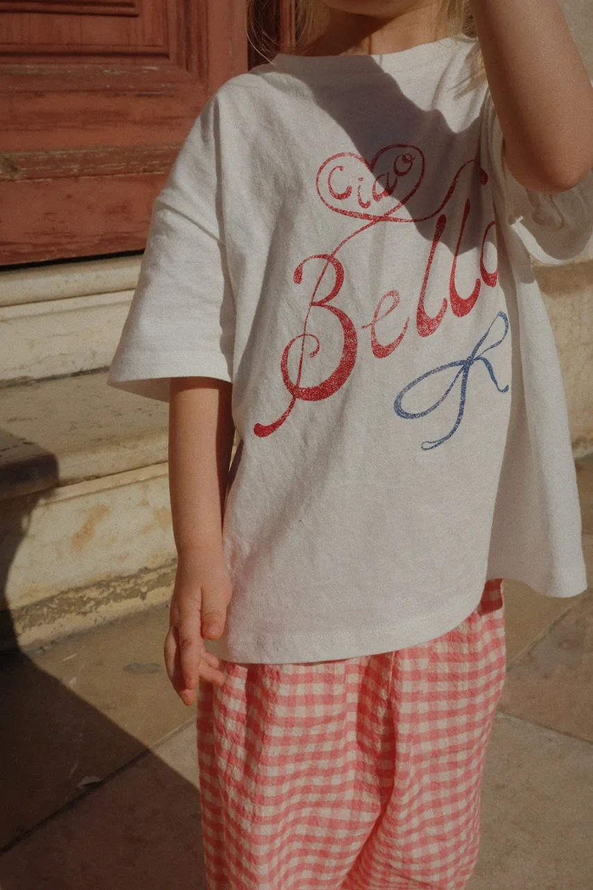 Dětské tričko s příměsí lnu Konges Sløjd RHW X KS BELLA TEE OCS bílá barva, s potiskem, Rosie Huntington Whiteley KS103594