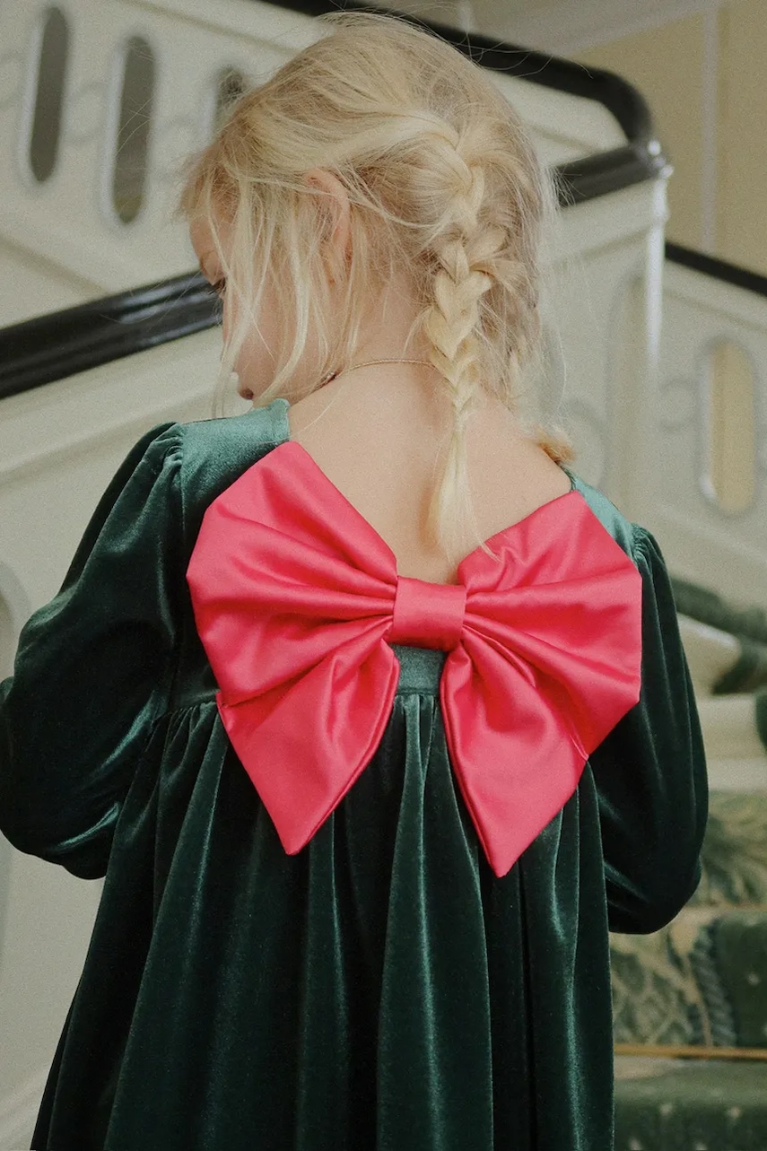 Dětské velurové šaty Konges Sløjd GIA BOW DRESS GRS zelená barva, mini, KS104303