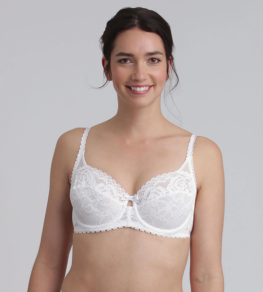 DIM PLAYTEX UNDERWIRE BALCONETTE BRA - Women's lace bra with underwire - white