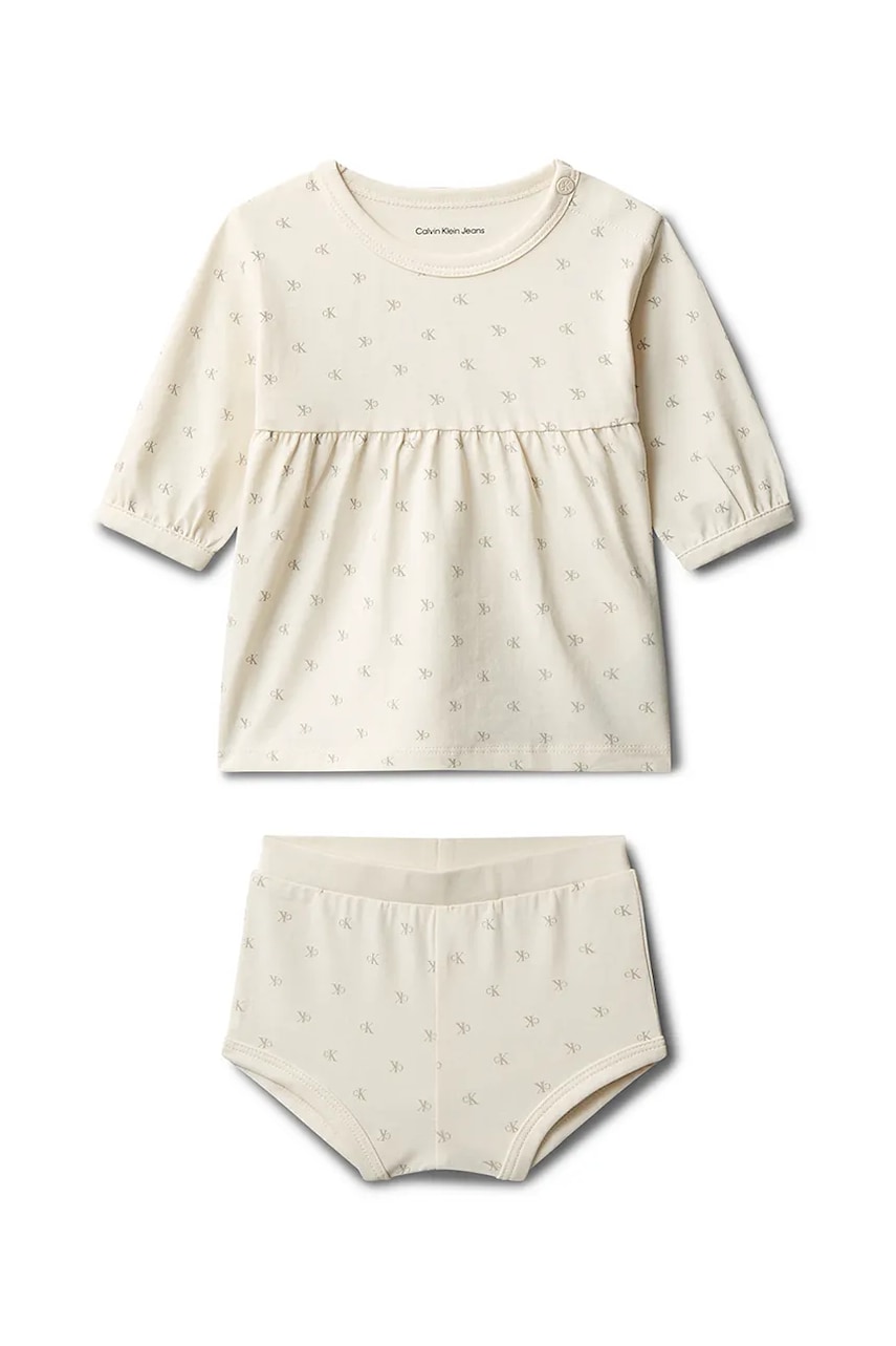 Dívčí šaty Calvin Klein Jeans béžová barva, mini, IN0IN00351