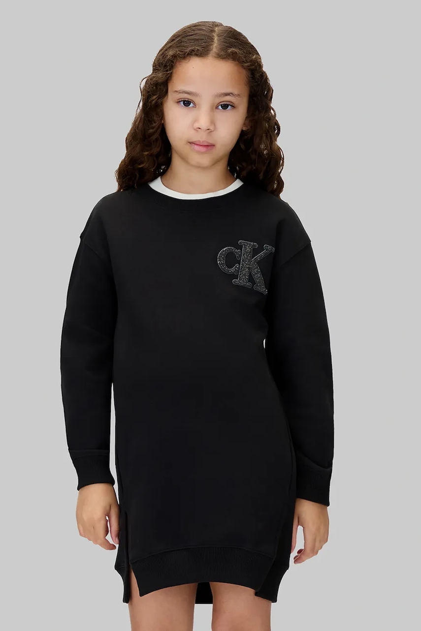 Dívčí šaty Calvin Klein Jeans černá barva, mini, oversize, IG0IG03009