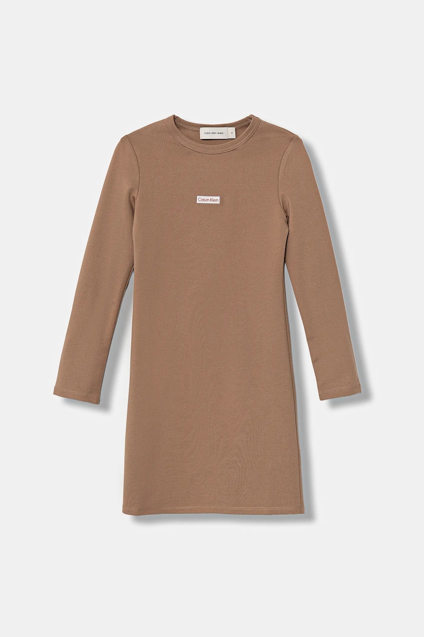 Dívčí šaty Calvin Klein Jeans hnědá barva, mini, přiléhavé, IG0IG03042