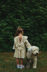 Dívčí šaty Konges Sløjd ELIN BOW DRESS GOTS béžová barva, maxi, KS105176