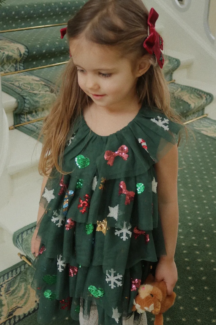 Dívčí šaty Konges Sløjd YVONNE CHRISTMAS DRESS zelená barva, mini, KS104469