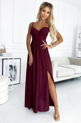 Dlouhé brokátové šaty JOVITE s rozparkem