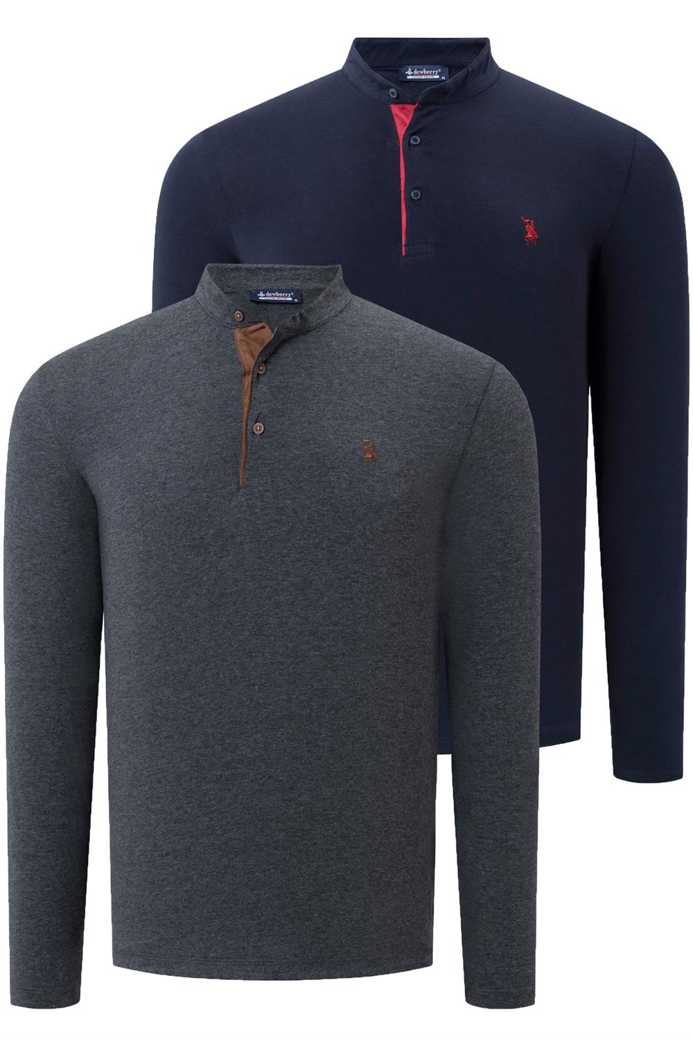 DOUBLE SET V4009 DEWBERRY MEN'S SWEATSHIRT-NAVY - ANTHRACITE
