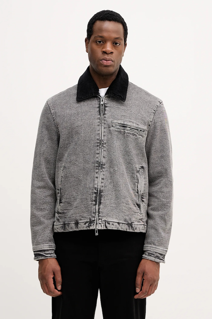 Džínová bunda Armani Exchange šedá barva, přechodná, XM001918 AF18827