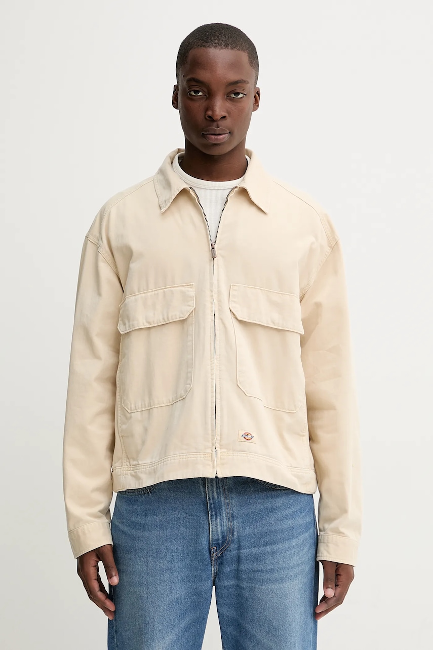 Džínová bunda Dickies béžová barva, přechodná, oversize, DK0A87OE
