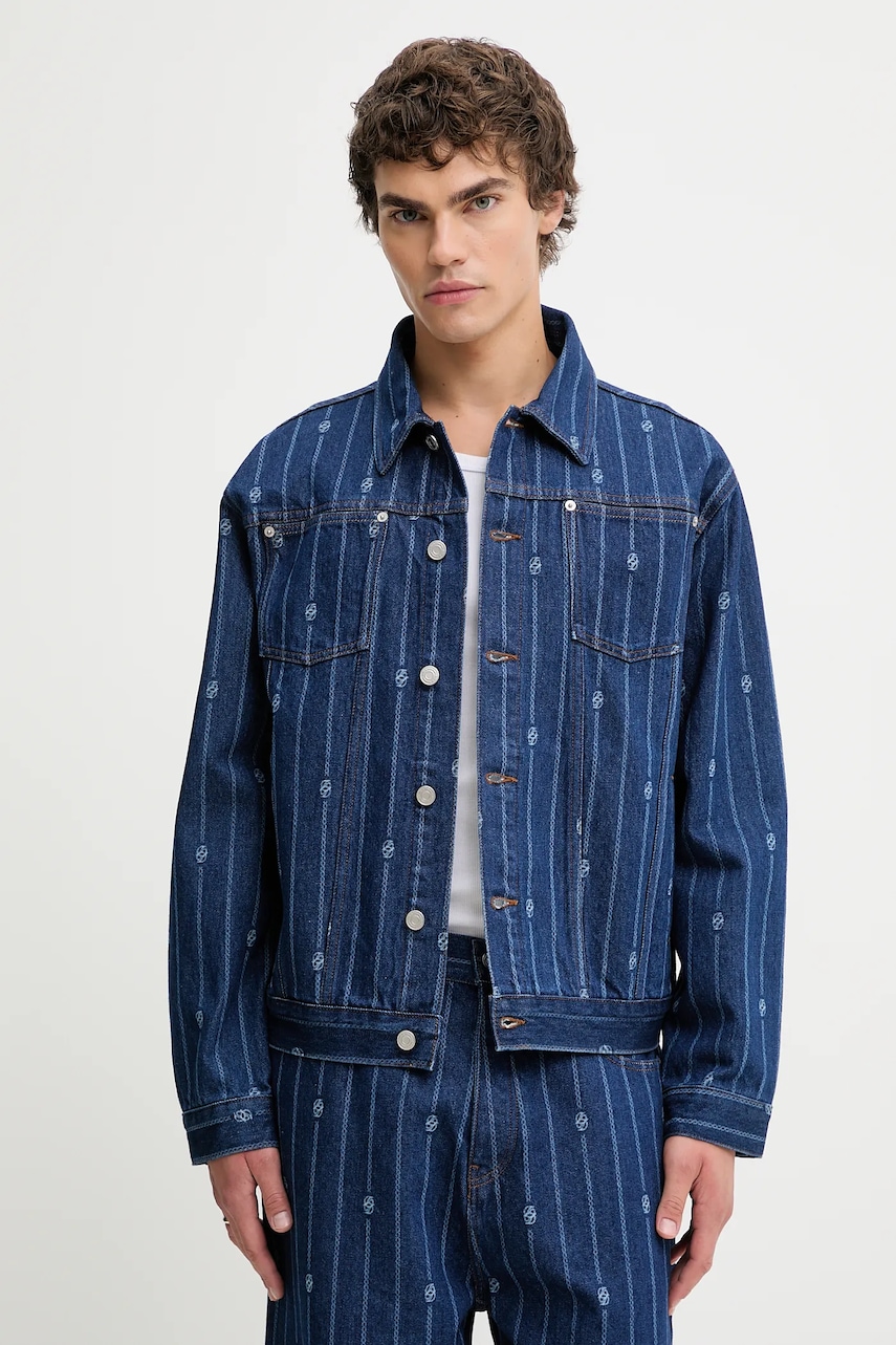 Džínová bunda Drôle de Monsieur La veste Denim Monogramme modrá barva, přechodná, I.JT182.CO238