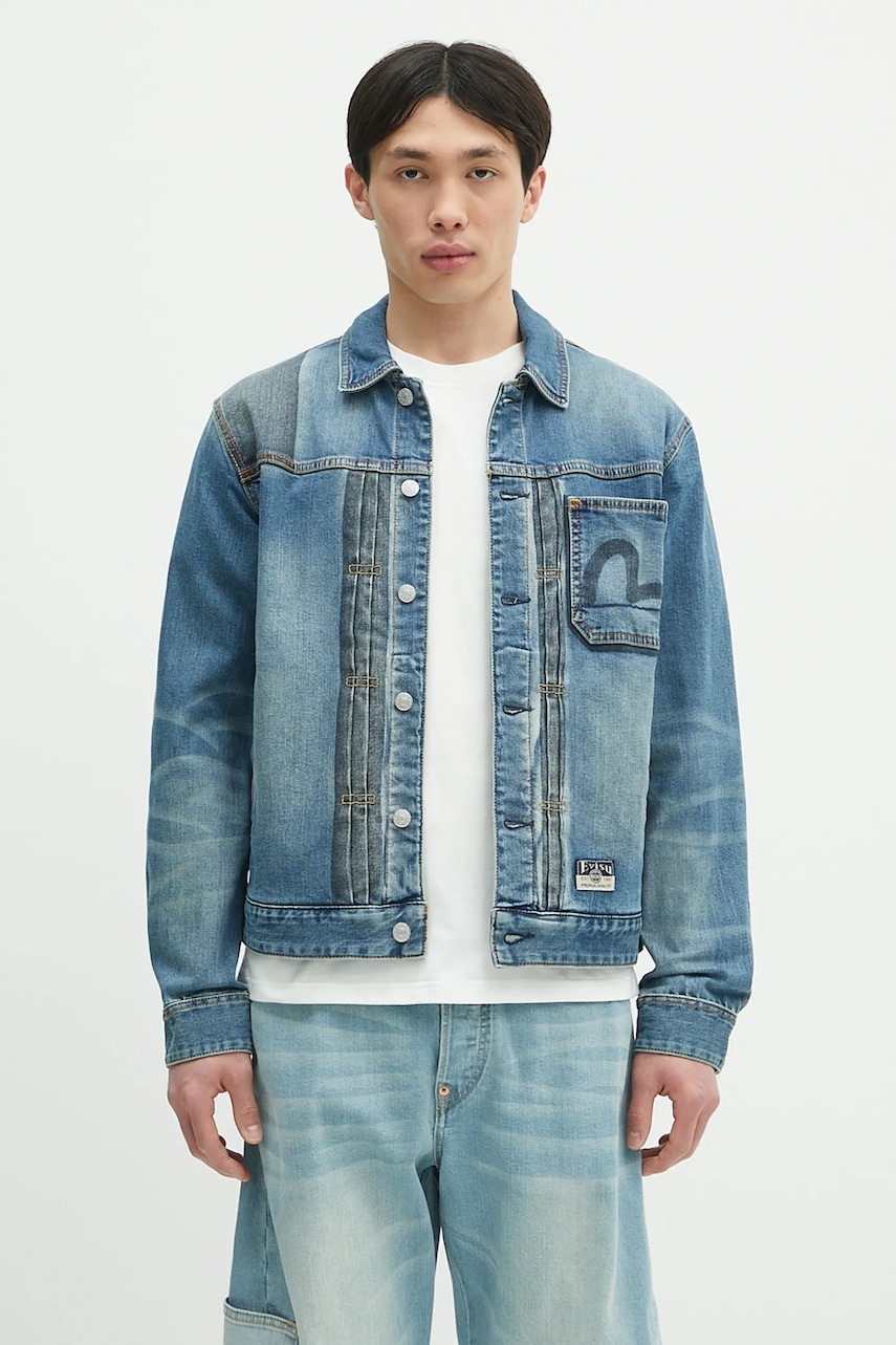 Džínová bunda Evisu 2-tone Denim w Inserted Daicock modrá barva, přechodná, 2ESHTM5DJ1041