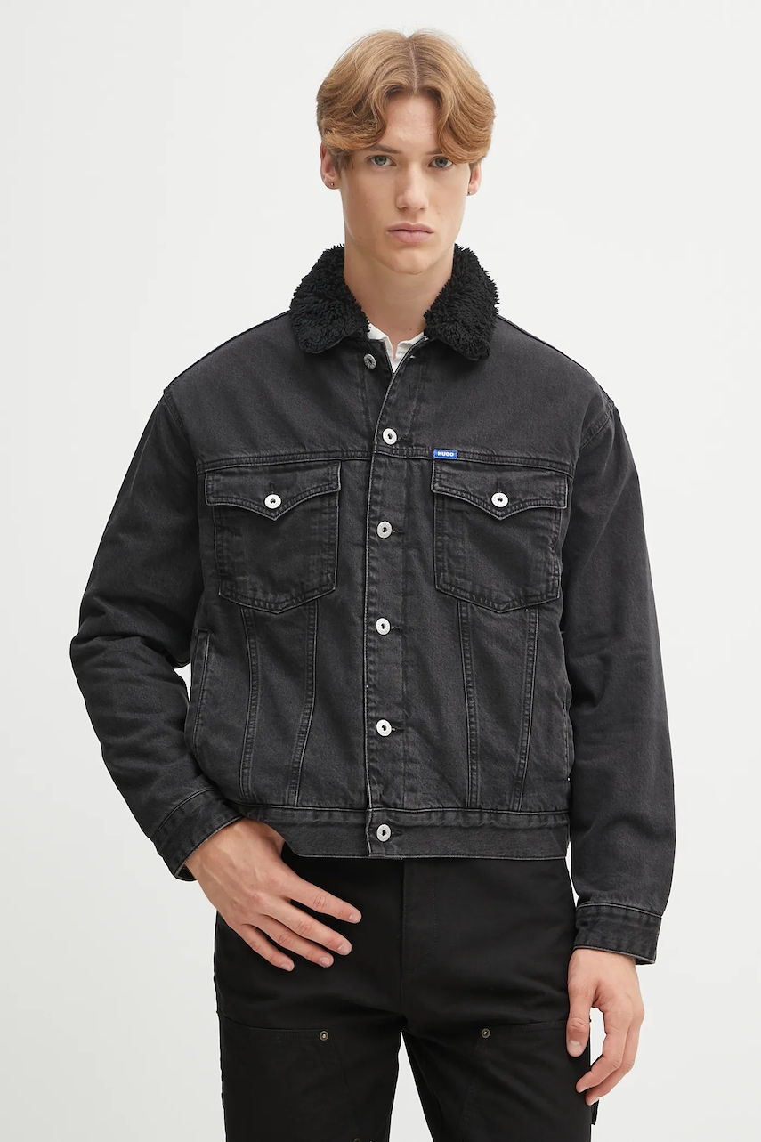 Džínová bunda Hugo Blue Dex/1 černá barva, přechodná, 50547149