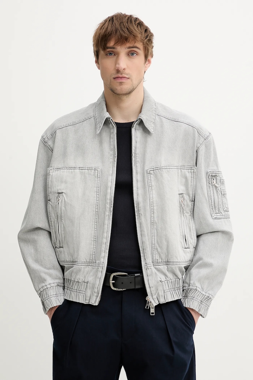 Džínová bunda IRO šedá barva, přechodná, MP07AKSEL