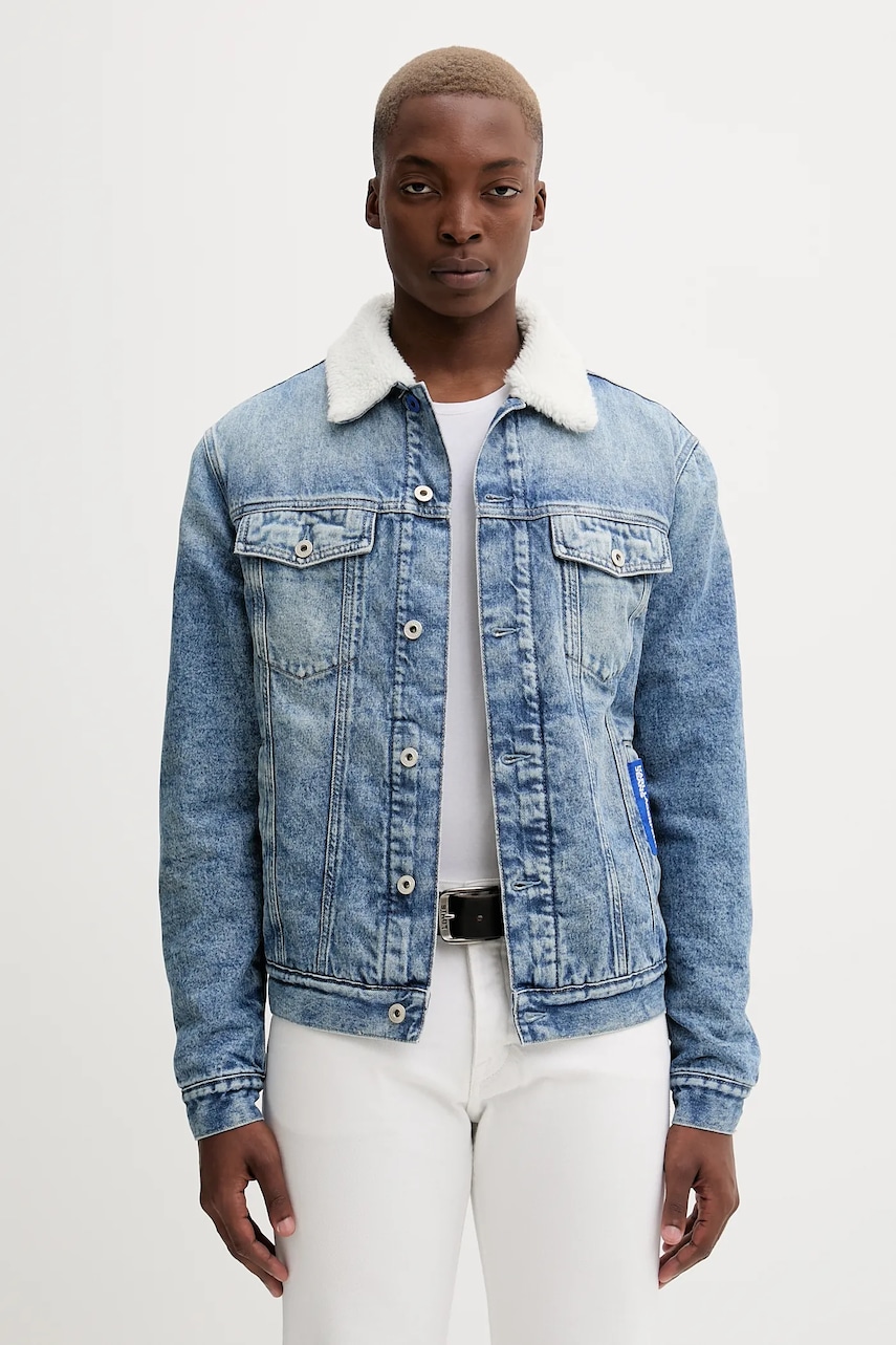 Džínová bunda Karl Lagerfeld Jeans modrá barva, přechodná, A4M14014