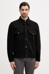 Džínová bunda Tommy Hilfiger černá barva, přechodná, oversize, MW0MW42616