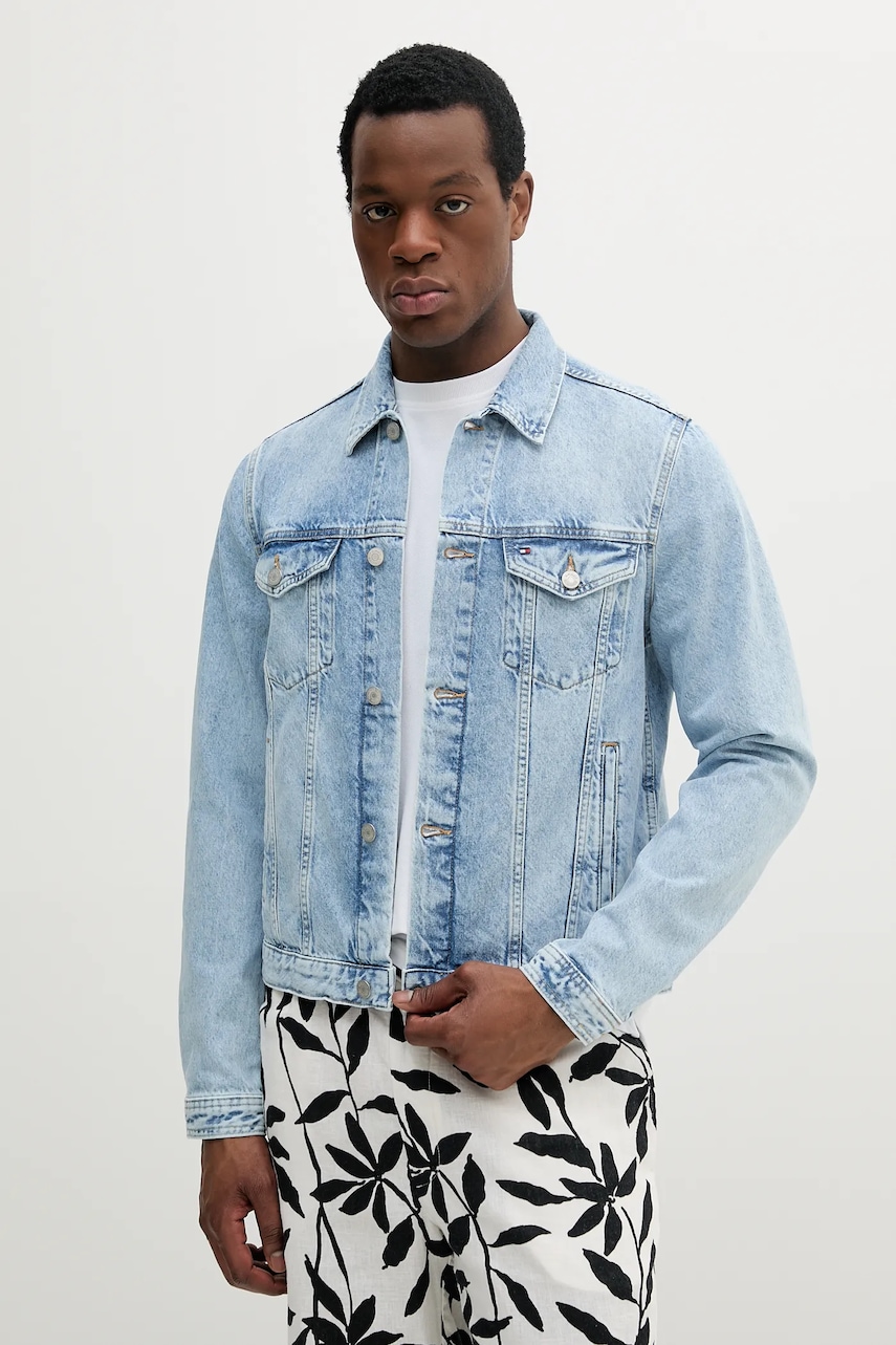 Džínová bunda Tommy Hilfiger modrá barva, přechodná, MW0MW38956