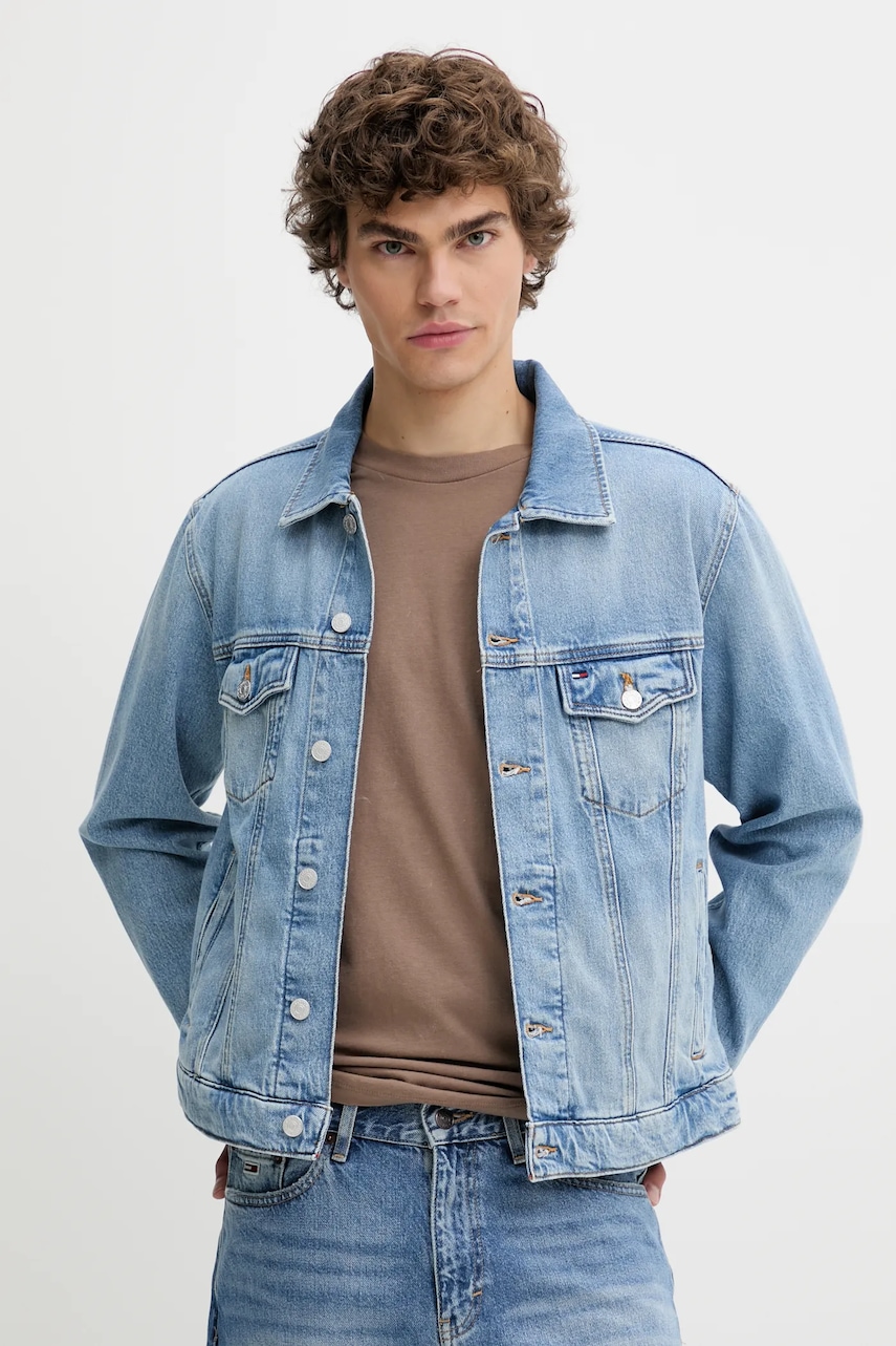 Džínová bunda Tommy Jeans modrá barva, přechodná, DM0DM21916