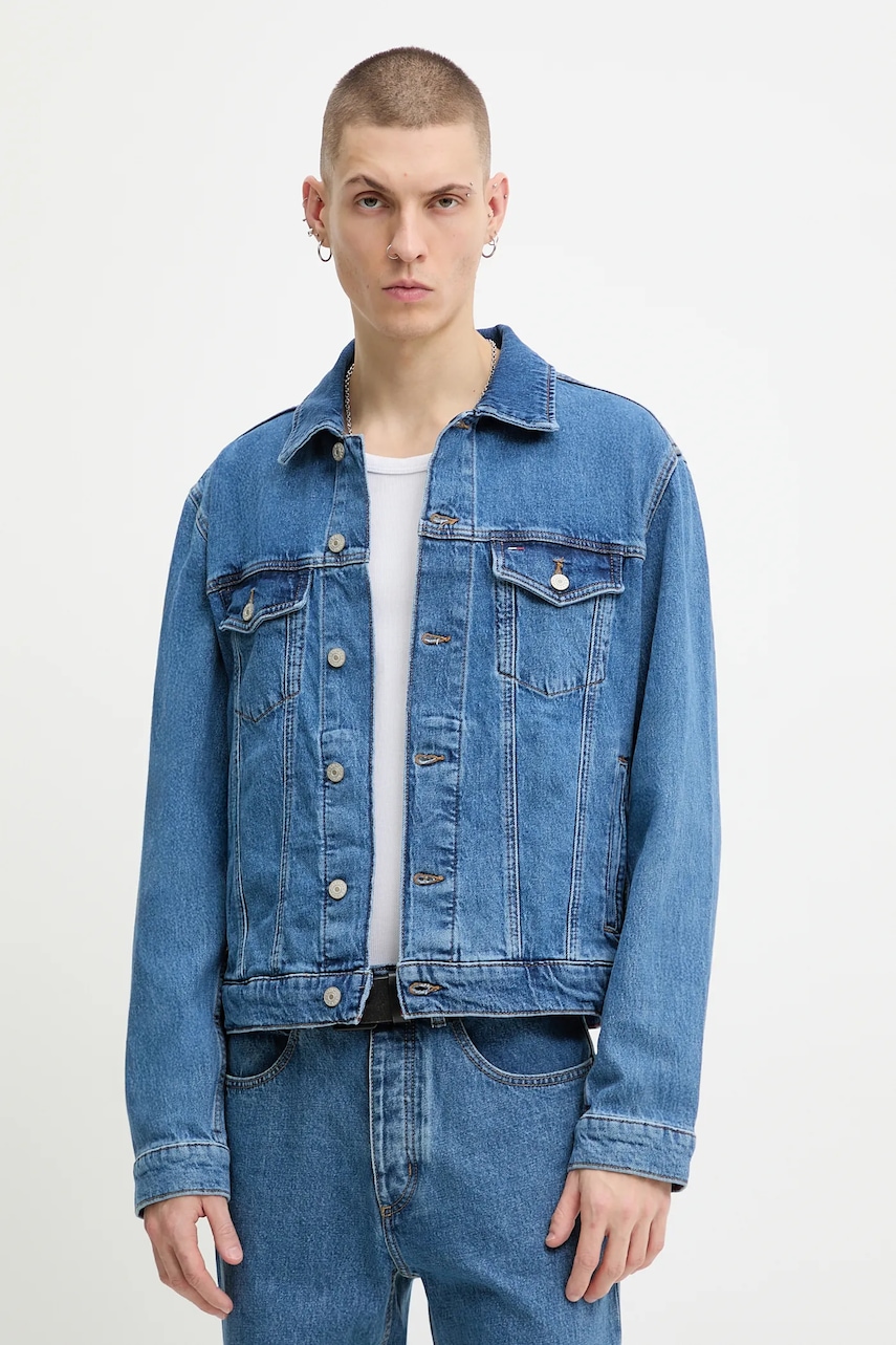 Džínová bunda Tommy Jeans modrá barva, přechodná, DM0DM22635