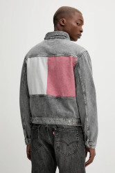 Džínová bunda Tommy Jeans šedá barva, přechodná, DM0DM21964