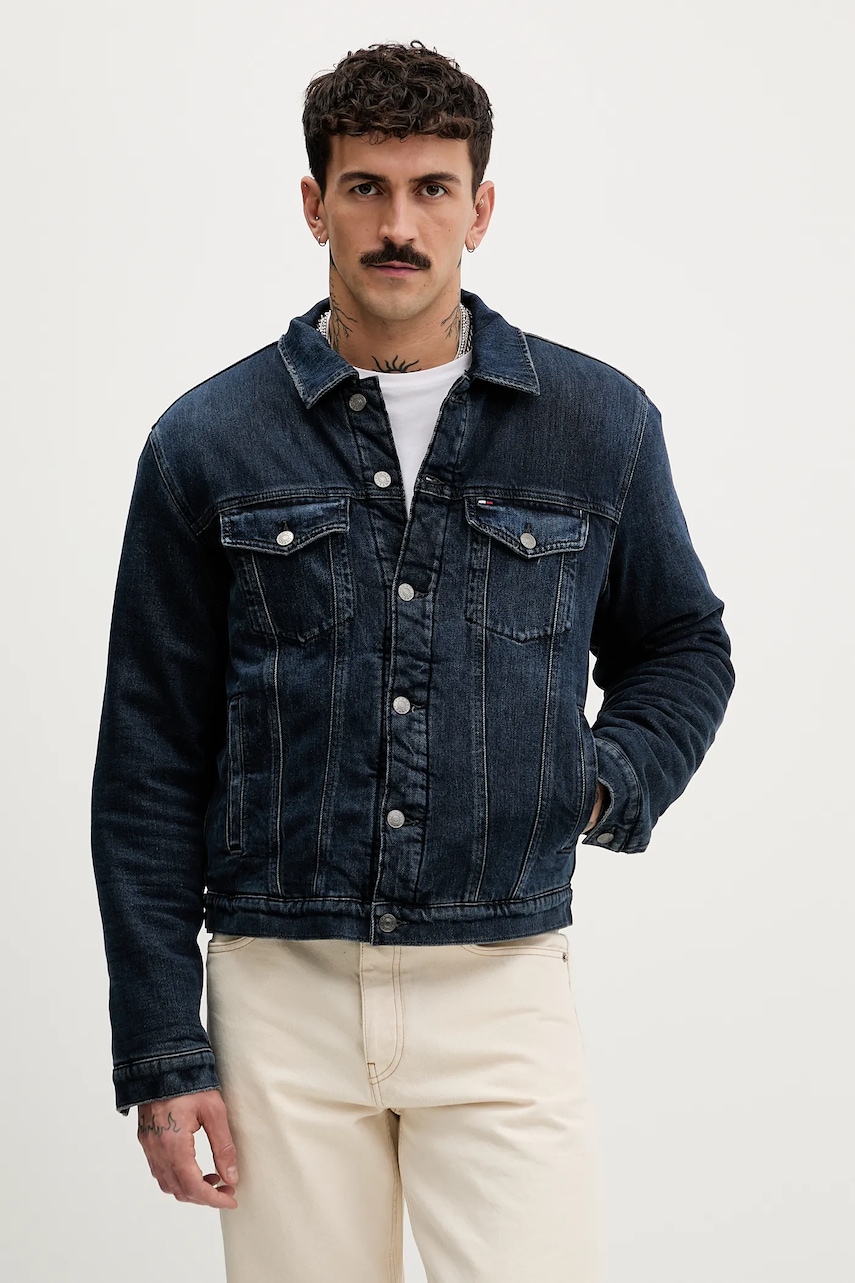 Džínová bunda Tommy Jeans tmavomodrá barva, přechodná, DM0DM21970