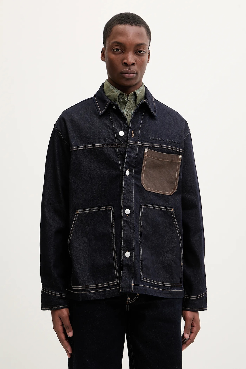 Džínová bunda Tommy Jeans tmavomodrá barva, přechodná, oversize, DM0DM22419