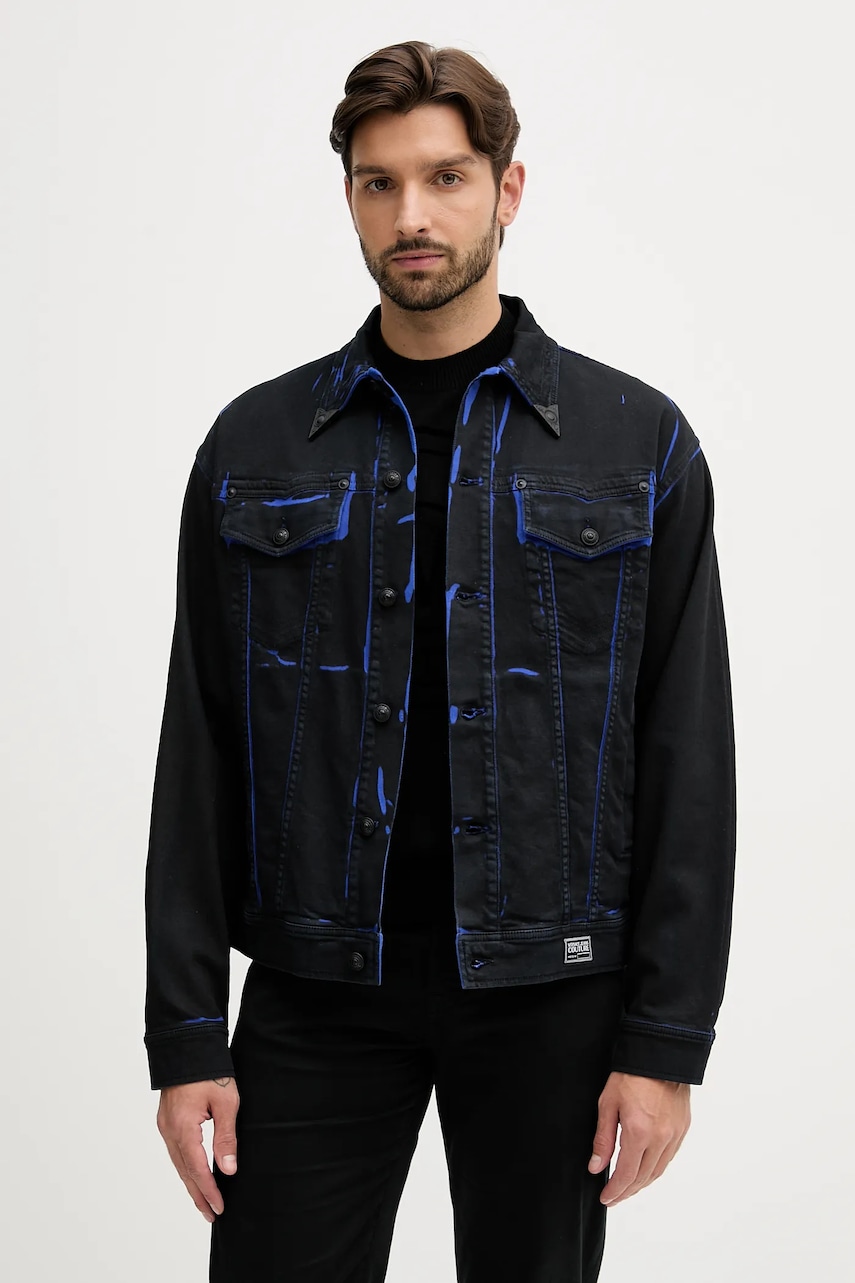 Džínová bunda Versace Jeans Couture černá barva, přechodná, 79GAS40B EW015D29