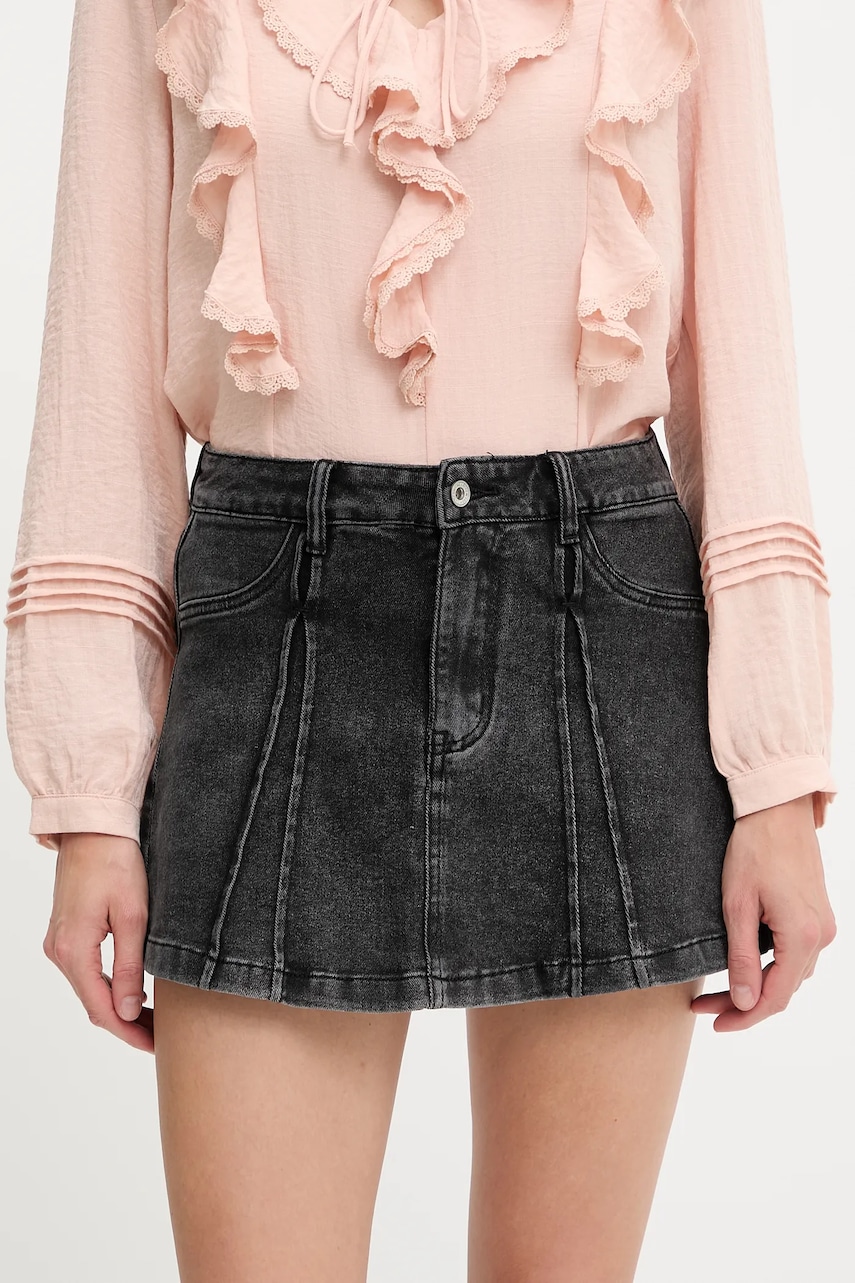 Džínová kalhotová sukně Answear.LAB dámská, černá barva, hladká, high waist