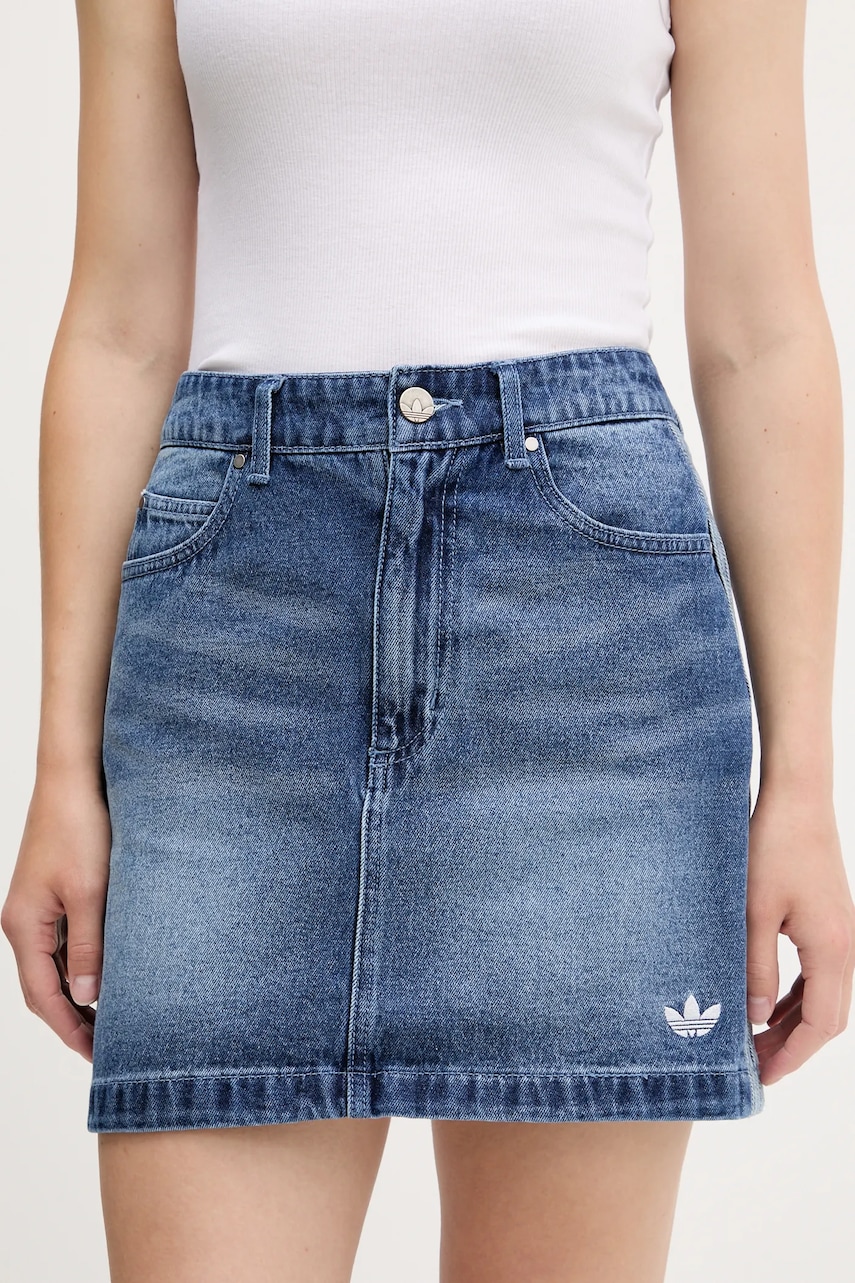 Džínová sukně adidas Originals Denim Mini Skt modrá barva, mini, áčková, JW2649