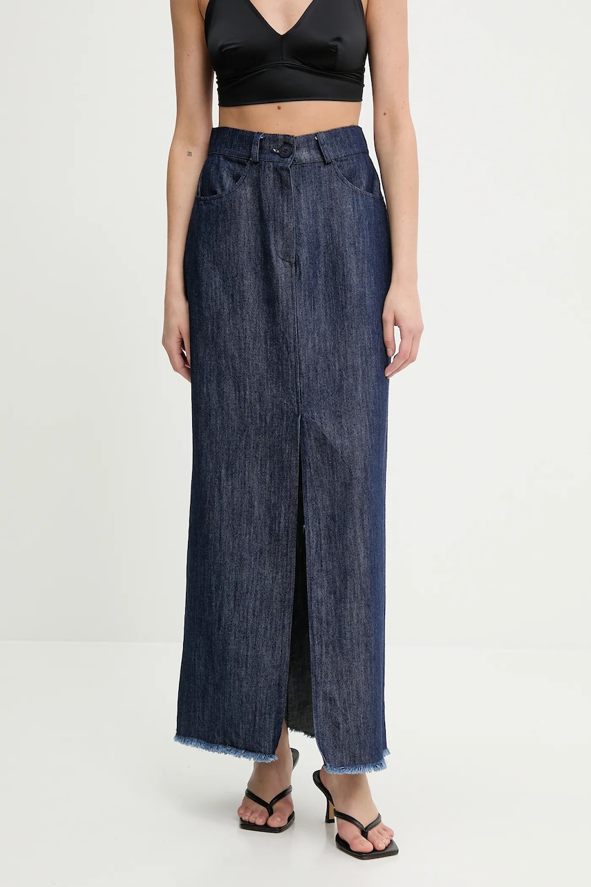 Džínová sukně Answear.LAB tmavomodrá barva, maxi