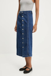 Džínová sukně Answear.LAB tmavomodrá barva, midi, áčková