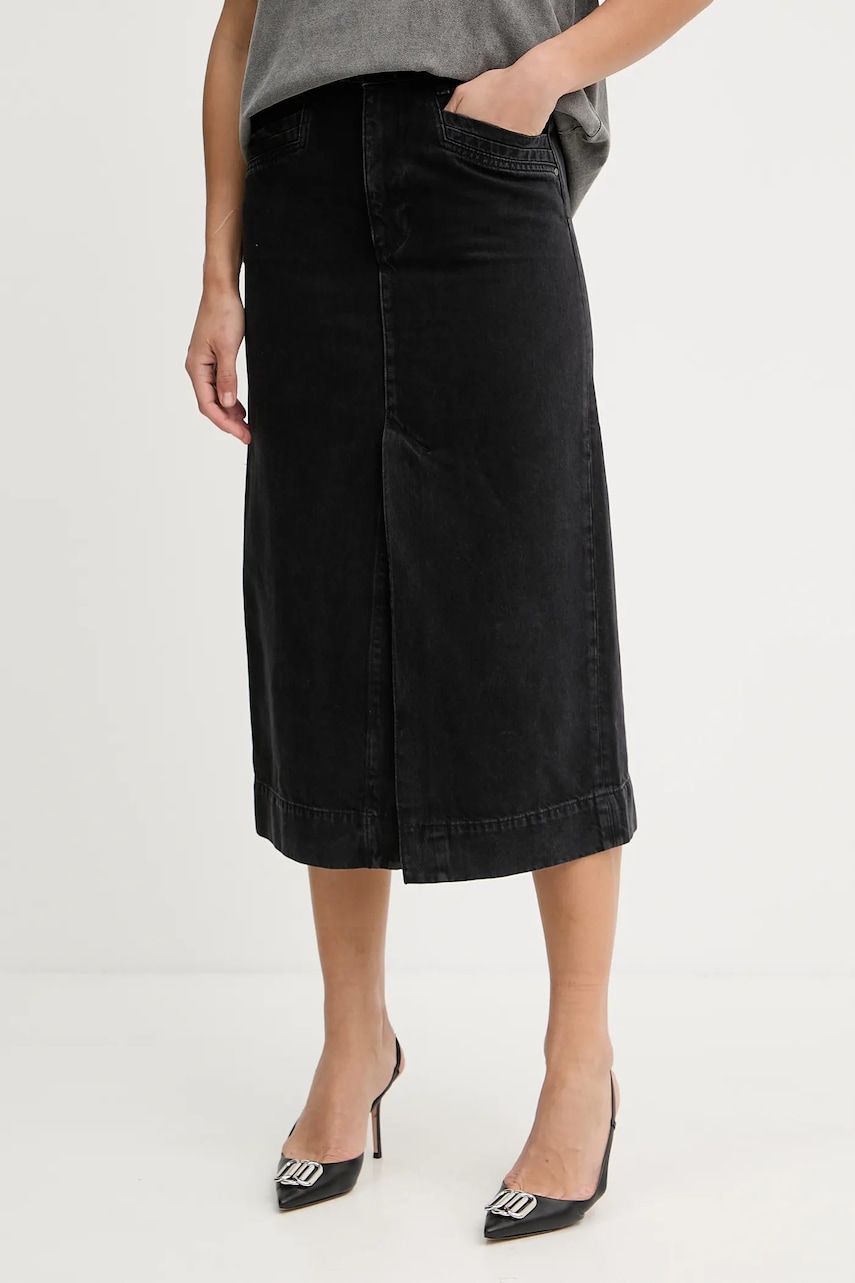 Džínová sukně BOSS SEMAIRE černá barva, midi, 50542557