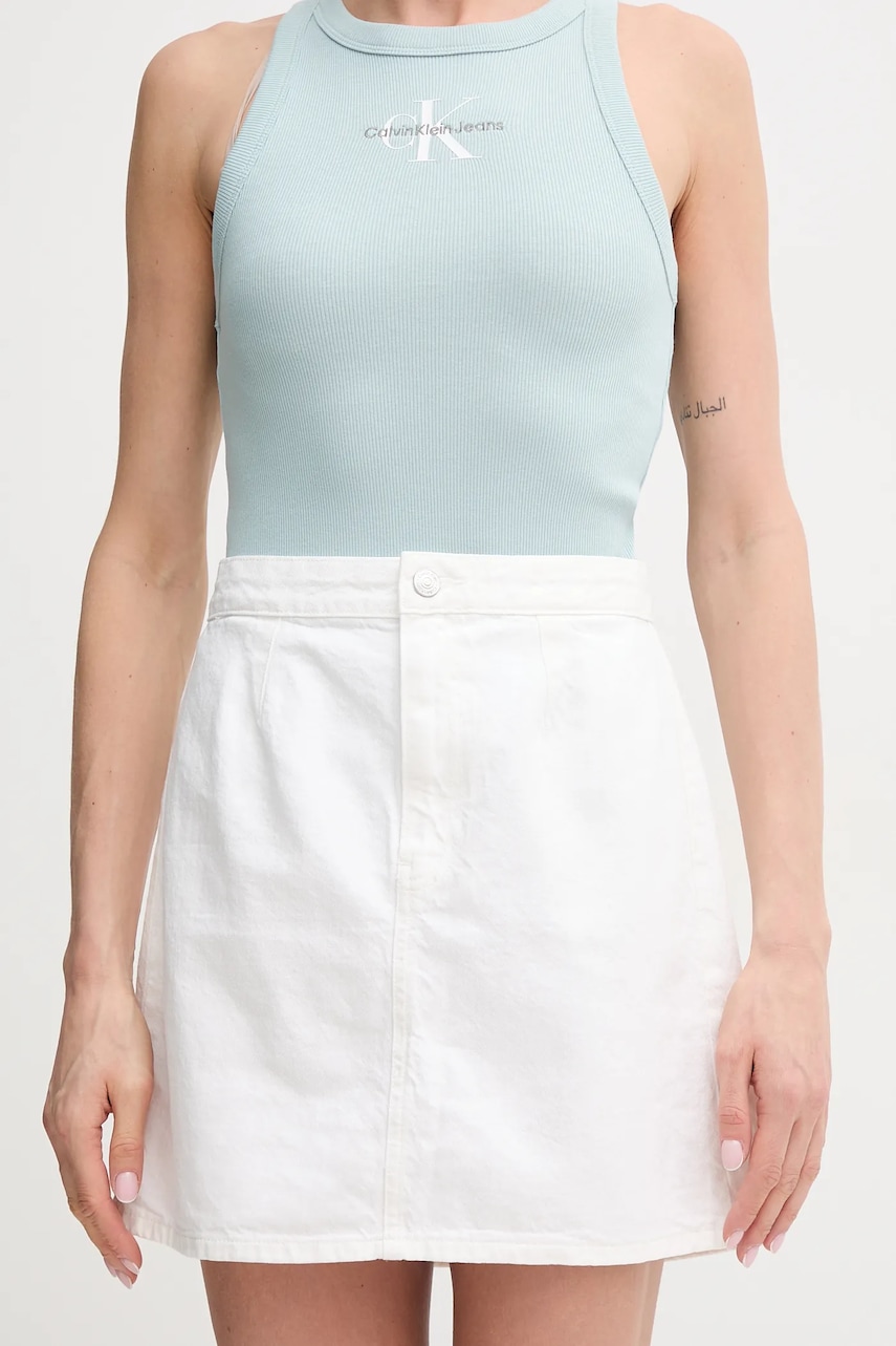 Džínová sukně Calvin Klein Jeans bílá barva, mini, áčková, J20J225194