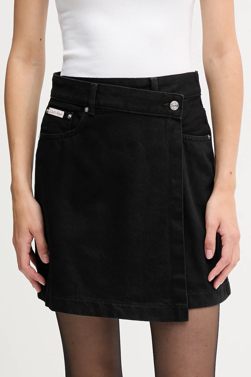 Džínová sukně Calvin Klein Jeans černá barva, mini, áčková, LV047D777G