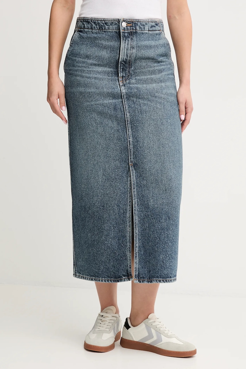 Džínová sukně Calvin Klein Jeans modrá barva, midi, pouzdrová, LV047D724G