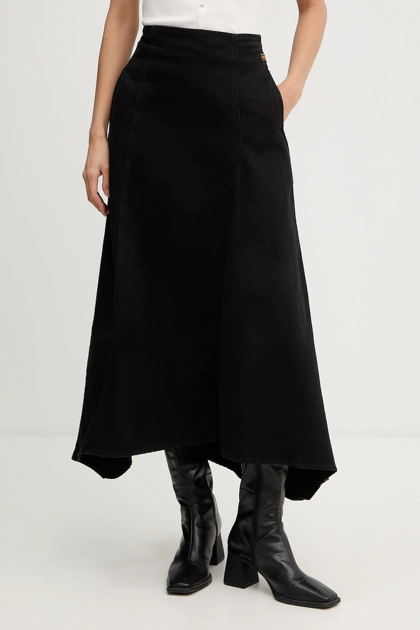 Džínová sukně G-Star Flare Skirt černá barva, maxi, áčková, D27941-E078