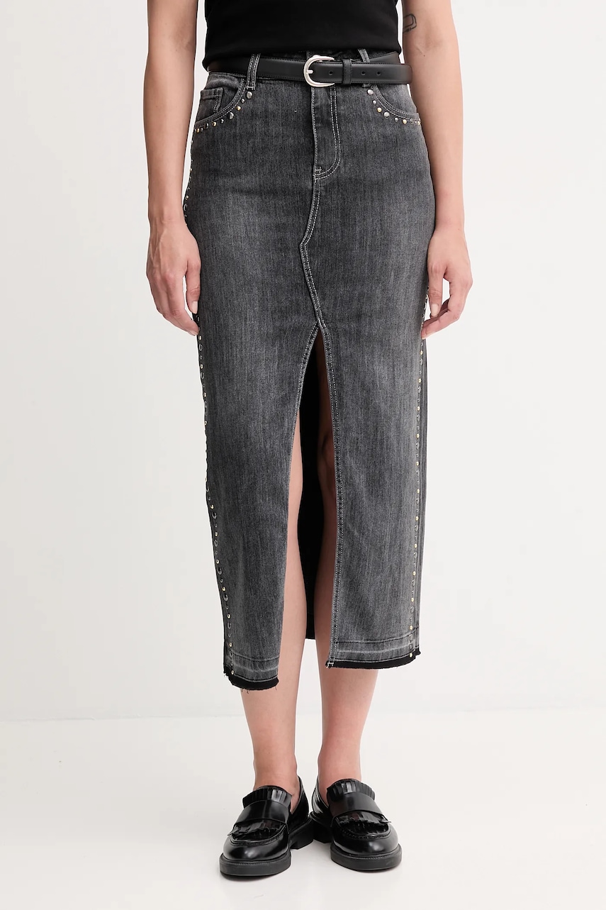 Džínová sukně Gaudi šedá barva, maxi, 521BD76004