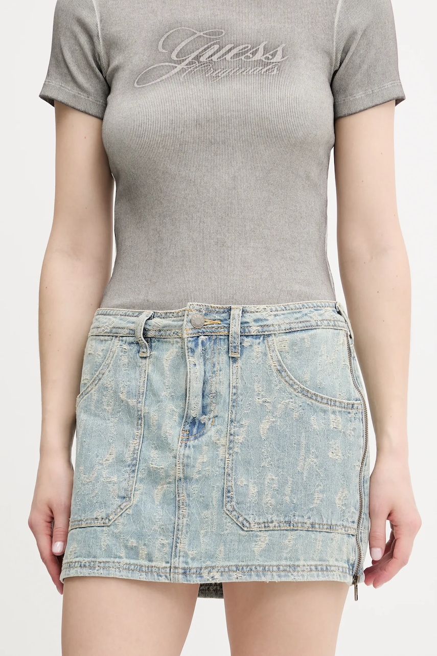 Džínová sukně Guess Originals modrá barva, mini, W5GD1L D5OTA