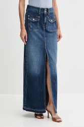 Džínová sukně Guess SKYLA tmavomodrá barva, midi, W5YD63 D5QP3