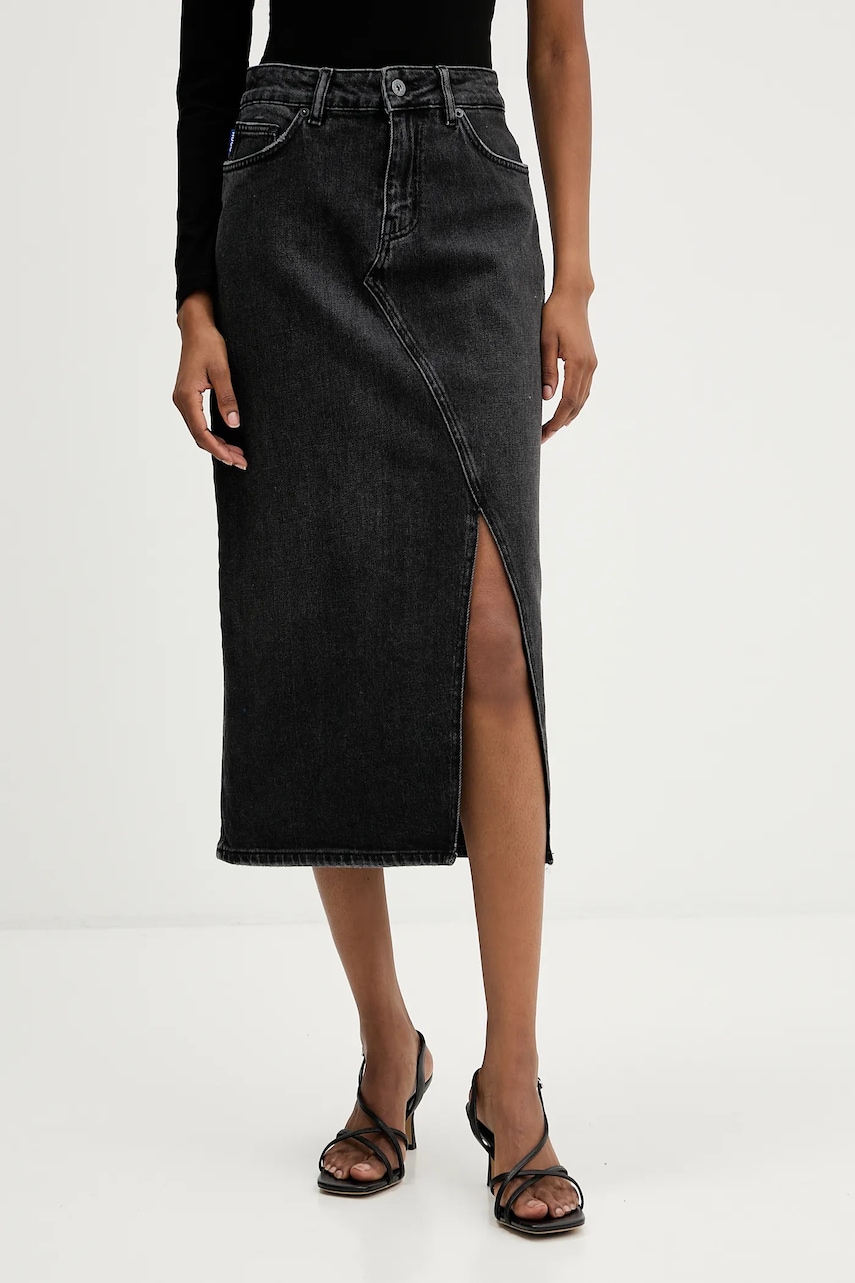 Džínová sukně Hugo Blue Goja_B černá barva, midi, 50546327