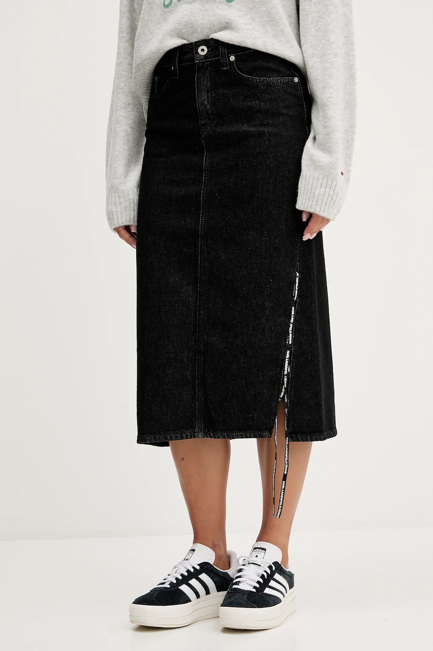 Džínová sukně Karl Lagerfeld Jeans černá barva, midi, A4W12002